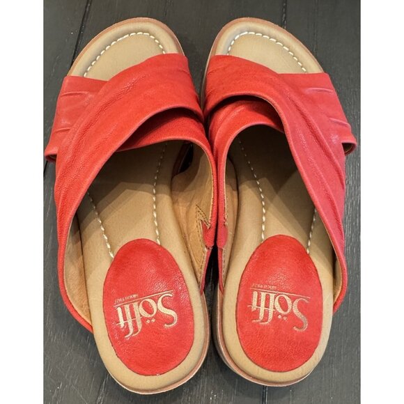 Sofft Fallon Size 7 Leather Slide Sandals Red Coral - Picture 12 of 13